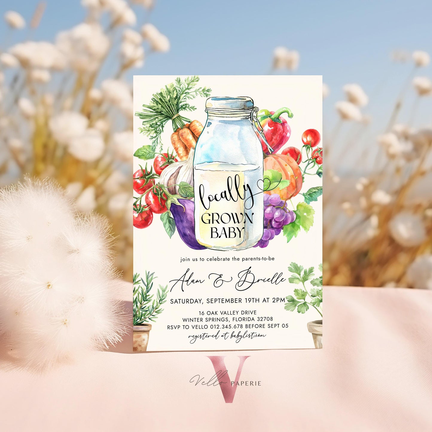 Bundle Locally Grown Baby Shower Invitation | Farmer's Market Baby Shower Invite | Organic Baby Shower Books for Baby, Diaper Raffle Instant