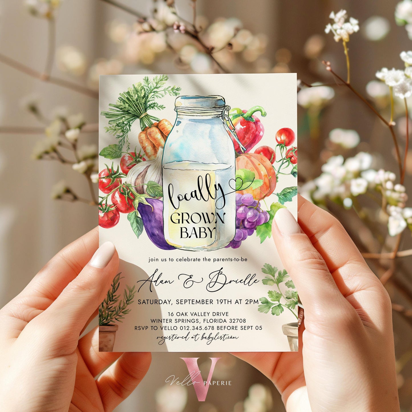 Bundle Locally Grown Baby Shower Invitation | Farmer's Market Baby Shower Invite | Organic Baby Shower Books for Baby, Diaper Raffle Instant