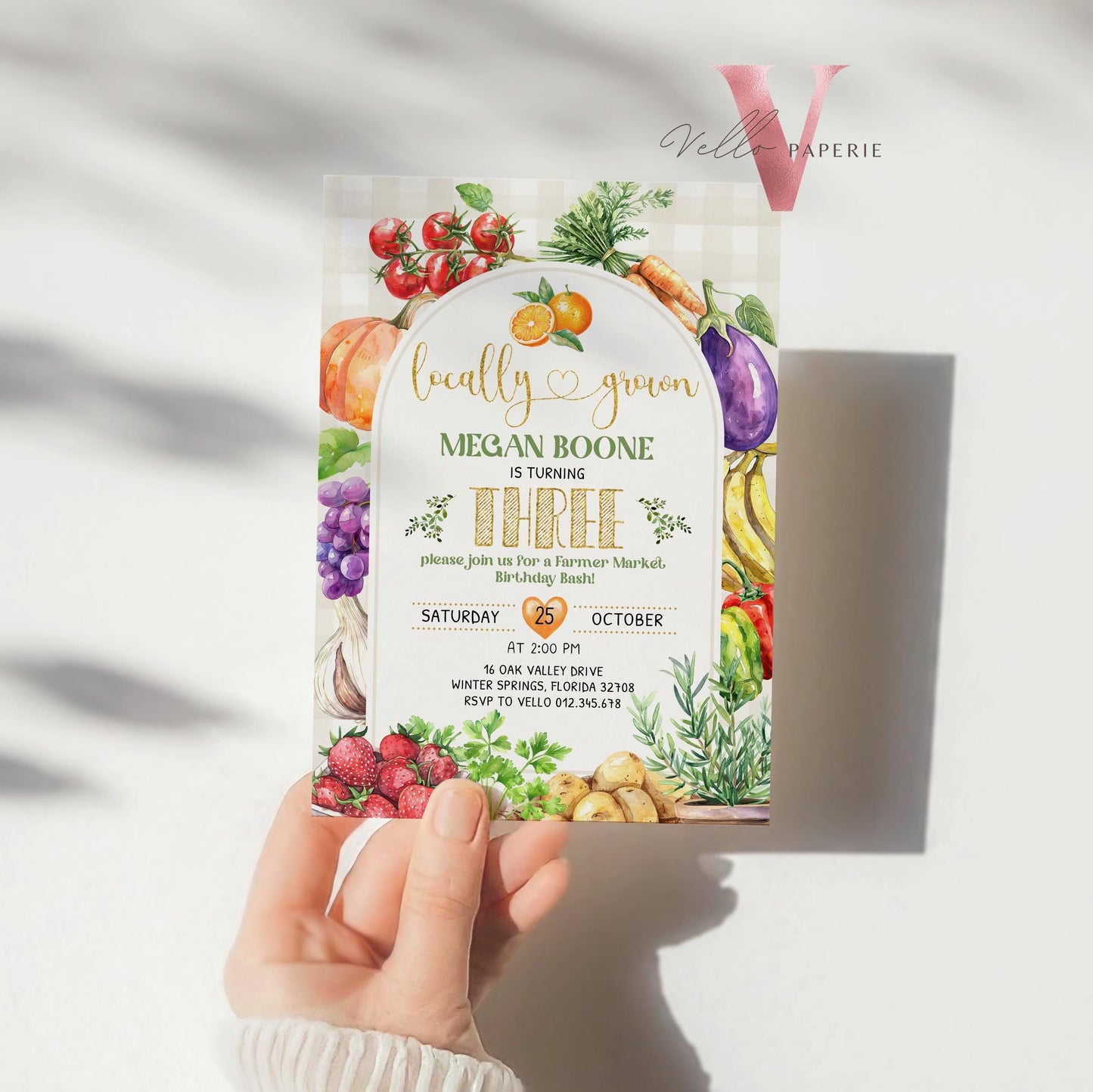 Fresh Locally Grown Birthday Invitation | Neutral Farmer's Market Birthday Invite | Organic Vegetables Fruits Party ANY AGE Instant Template