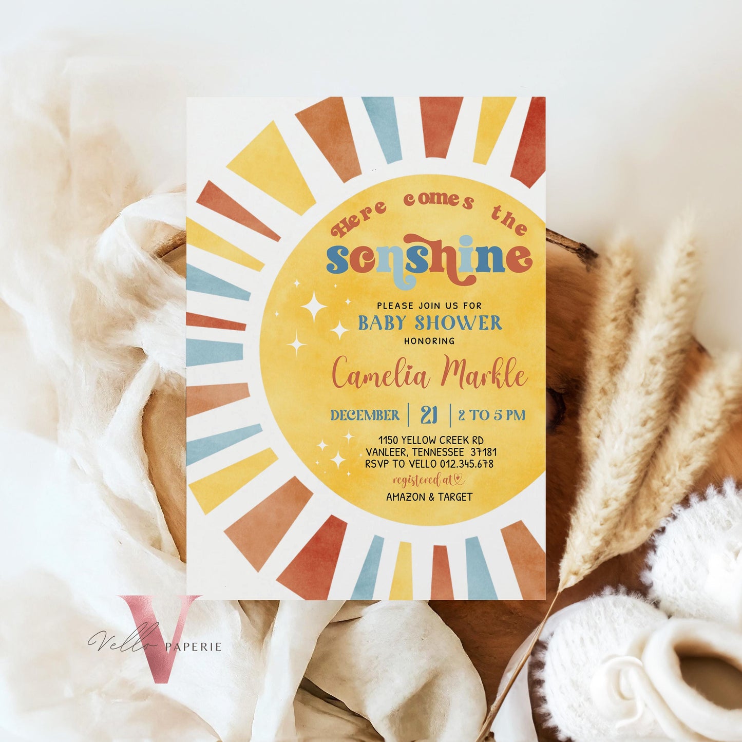 Boy Sonshine Baby Shower | Boho Sunshine Baby Shower Invitation | Retro Here Comes the Son Baby Shower Invite | Sunshine Invite Instant
