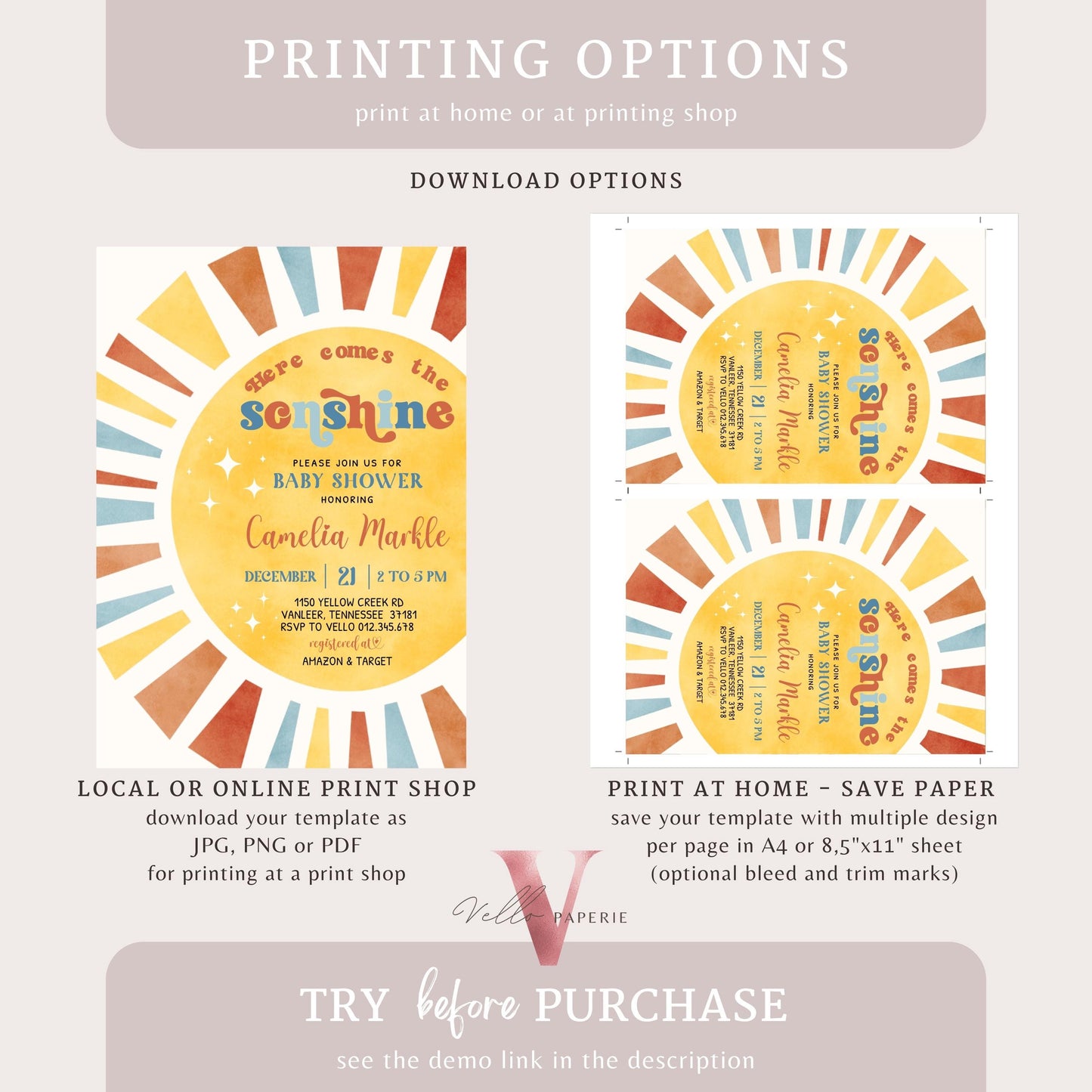 Boy Sonshine Baby Shower | Boho Sunshine Baby Shower Invitation | Retro Here Comes the Son Baby Shower Invite | Sunshine Invite Instant