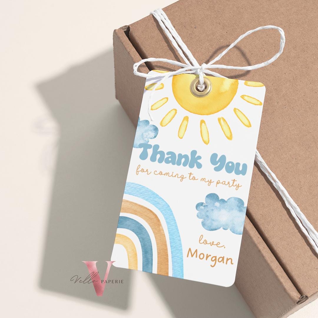 Blue Yellow First Trip Around The Sun Birthday Invitation | Editable 1st Sunshine Invite | Editable Boho Sun Rainbow Boy Girl Instant
