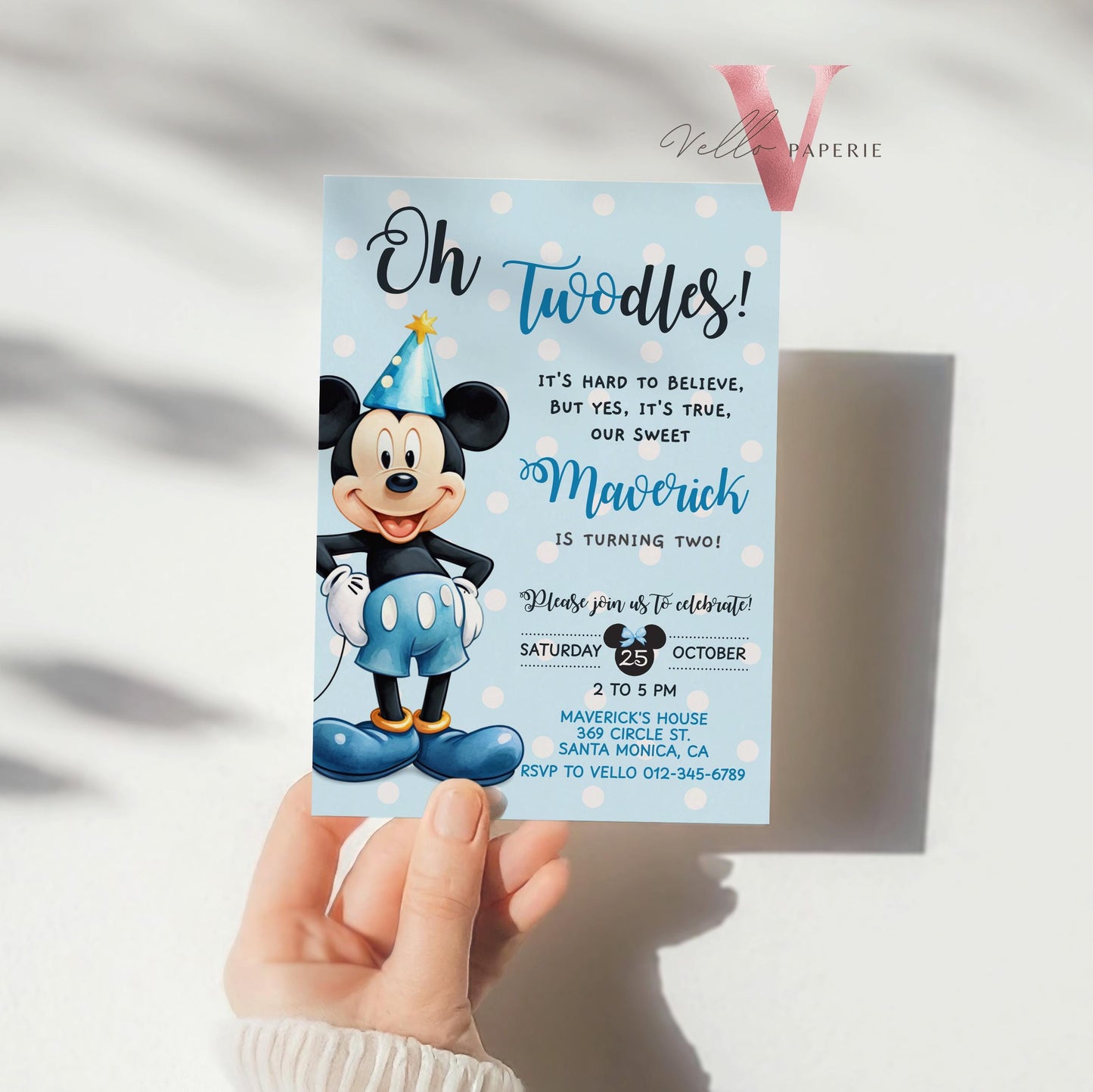 Self Editable Oh Twodles Mickey Mouse Birthday Invitation | Watercolor Blue Mickey Birthday Party Invite | Mickey Twodles Instant Download