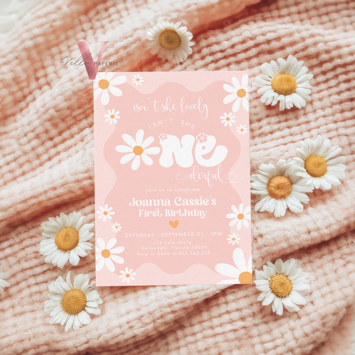 Daisy First Birthday Invite | Wild Daisy Floral 1st Birthday Invite | Bohemian Daisy One Birthday | Isn't She Lovely Onederful Groovy Party