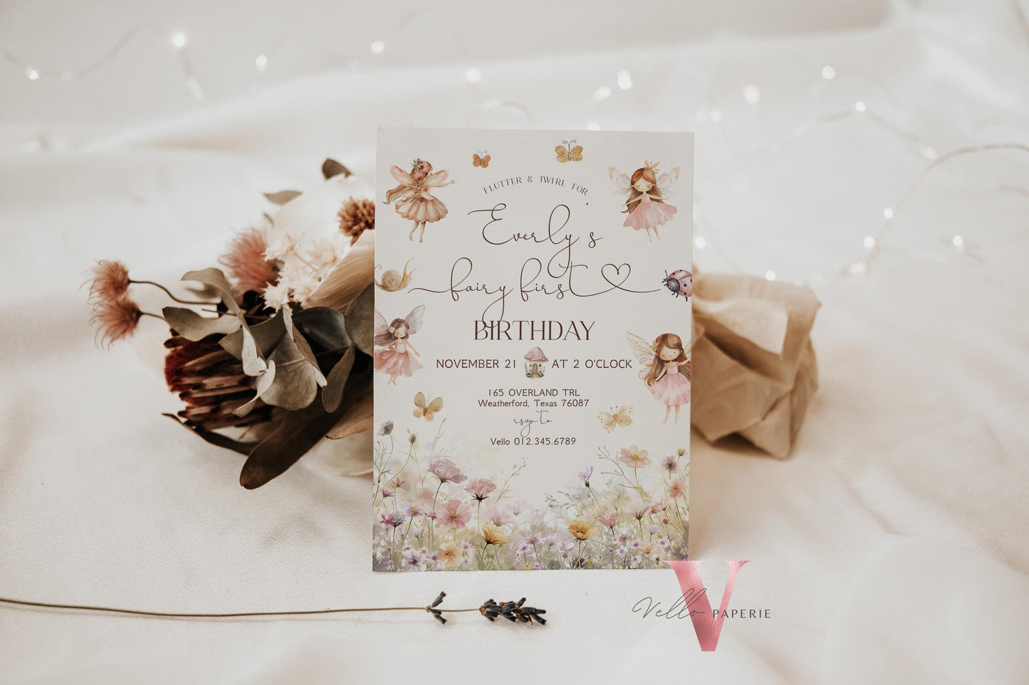 Editable Fairy First Birthday Invitation | Printable Garden Fairy Magical Butterfly | Whymsical Girl 1st Party Invite | Instant Template