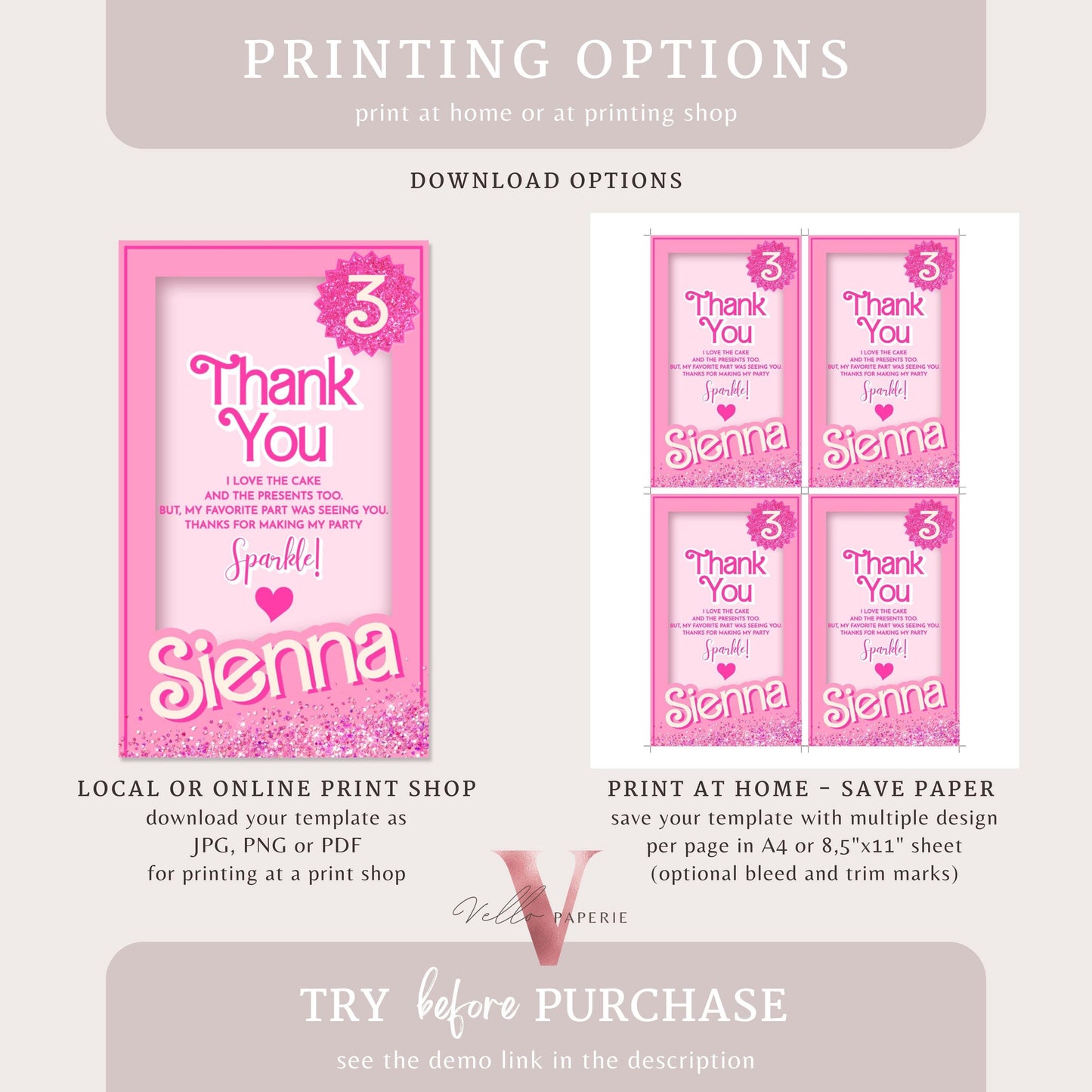 Sparkle Fashion Pink Doll Birthday Thankyou Card | Editable Pink Doll Box Come On Let's Go Party Favor Tag | Gift Tag Instant Template