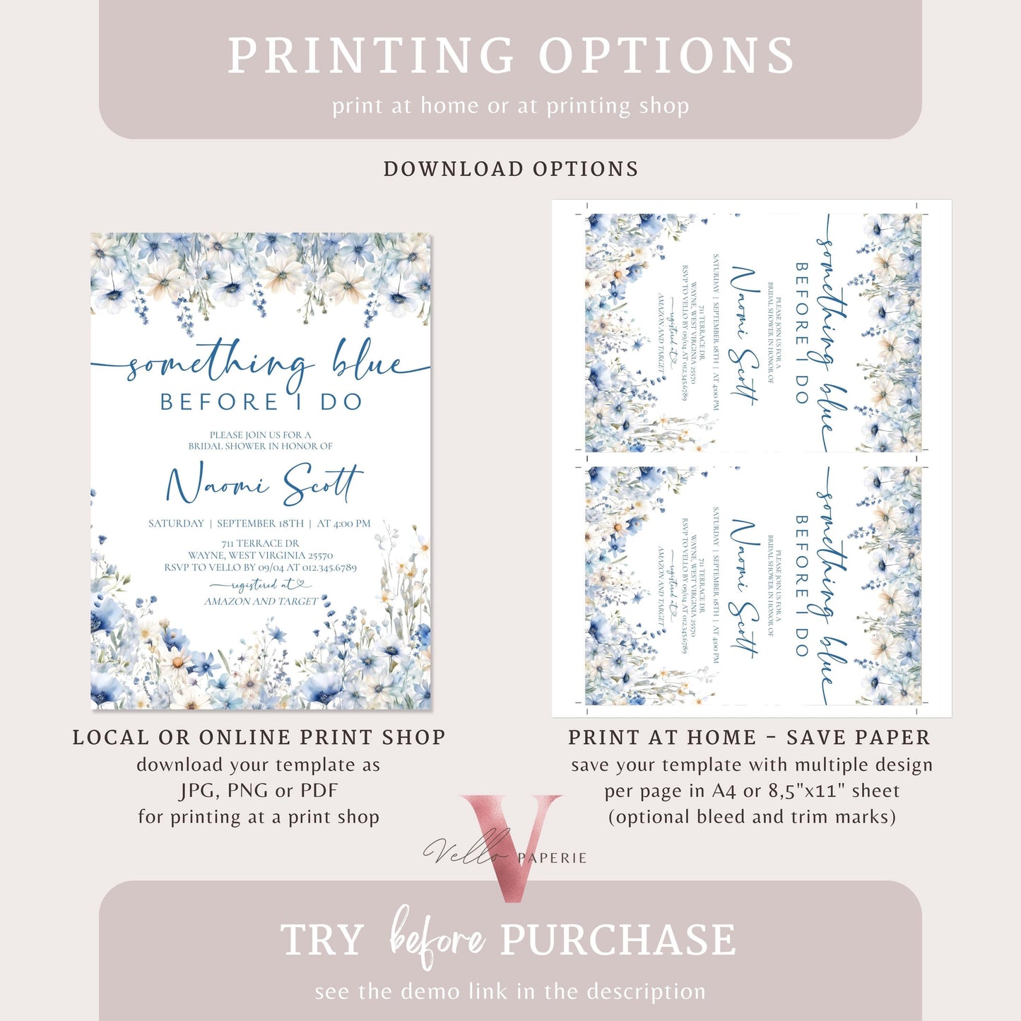 Something Blue before I DO Bridal Shower Party Invitation | Blue Wildflower Watercolor Invite | Blue Flower Bride to Be Instant Template