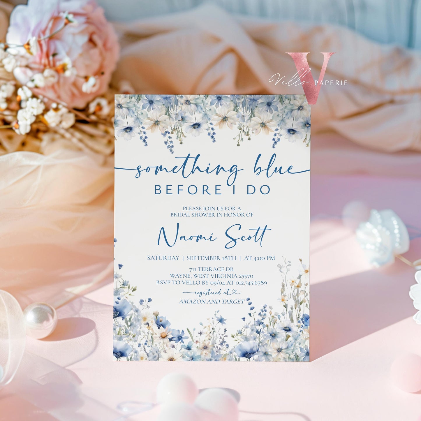 Something Blue before I DO Bridal Shower Party Invitation | Blue Wildflower Watercolor Invite | Blue Flower Bride to Be Instant Template