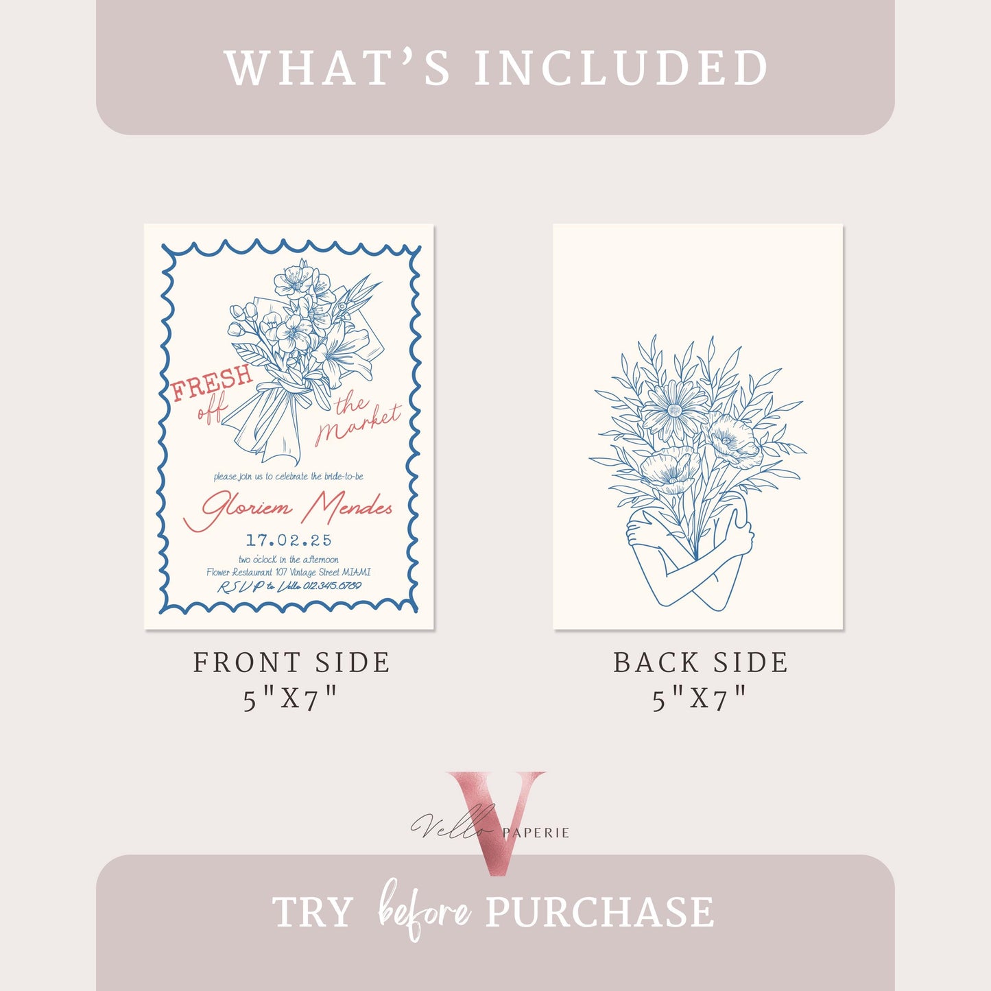 Handdrawn Fresh Off the Market Bridal Shower Invitation | Minimalist She's off the Market Invite | Flower Bouquet Bride Instant Template