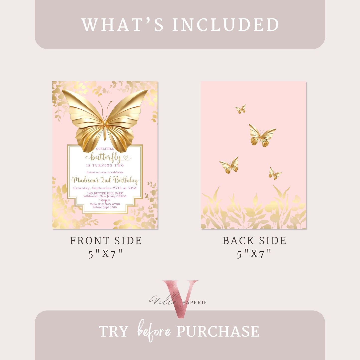 Minimal Pink Gold Butterfly Birthday Party Invitation | A little butterfly Any Age Birthday Party Invite | Our Little Butterfly Pink Templat