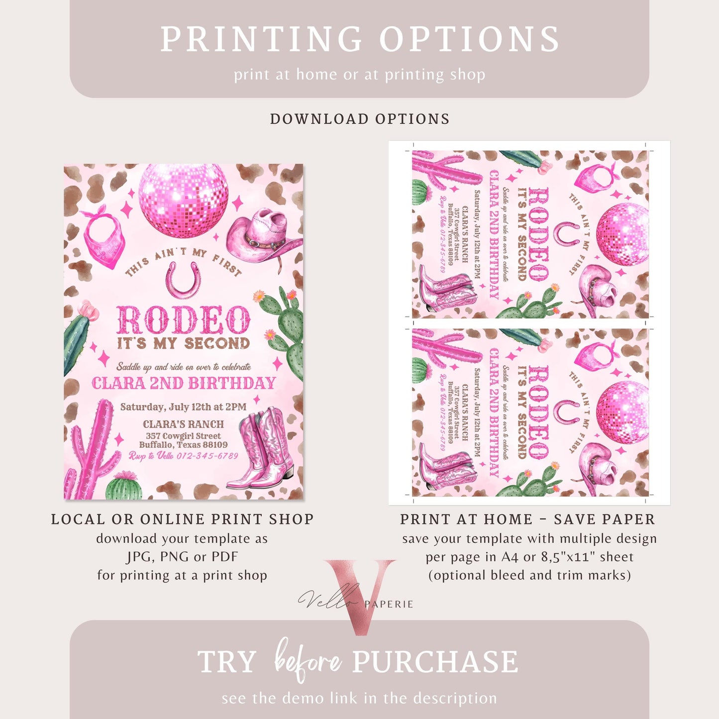 Full Edit Ain't First Rodeo Space Cowgirl Birthday Invitation | Pink Disco Cowgirl Party Invite | Any Age Rodeo Disco Western NashvilleParty