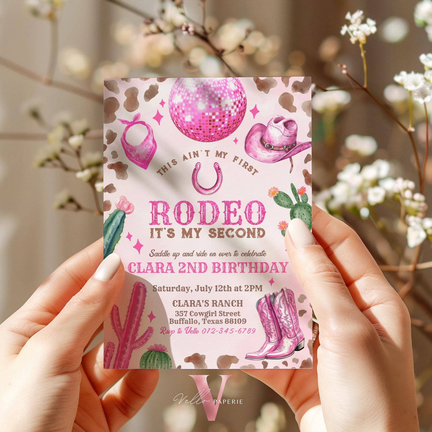 Full Edit Ain't First Rodeo Space Cowgirl Birthday Invitation | Pink Disco Cowgirl Party Invite | Any Age Rodeo Disco Western NashvilleParty