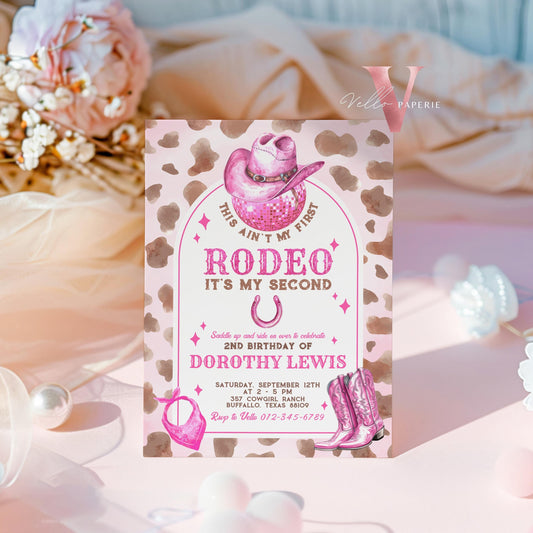 Full Edit Ain't First Rodeo Space Cowgirl Birthday Invitation | Pink Disco Cowgirl Party Invite | Any Age Rodeo Disco Western NashvilleParty