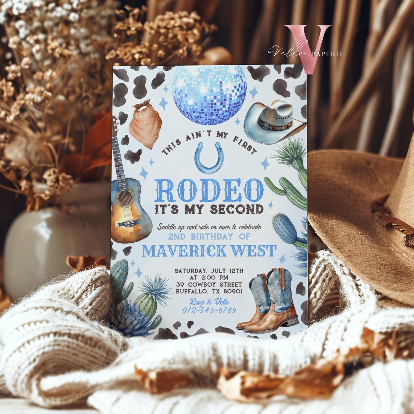 Full Edit Ain't First Rodeo Space Cowboy Birthday Invitation | Blue Disco Cowboy Party Invite | Any Age Rodeo Disco Western NashvilleParty