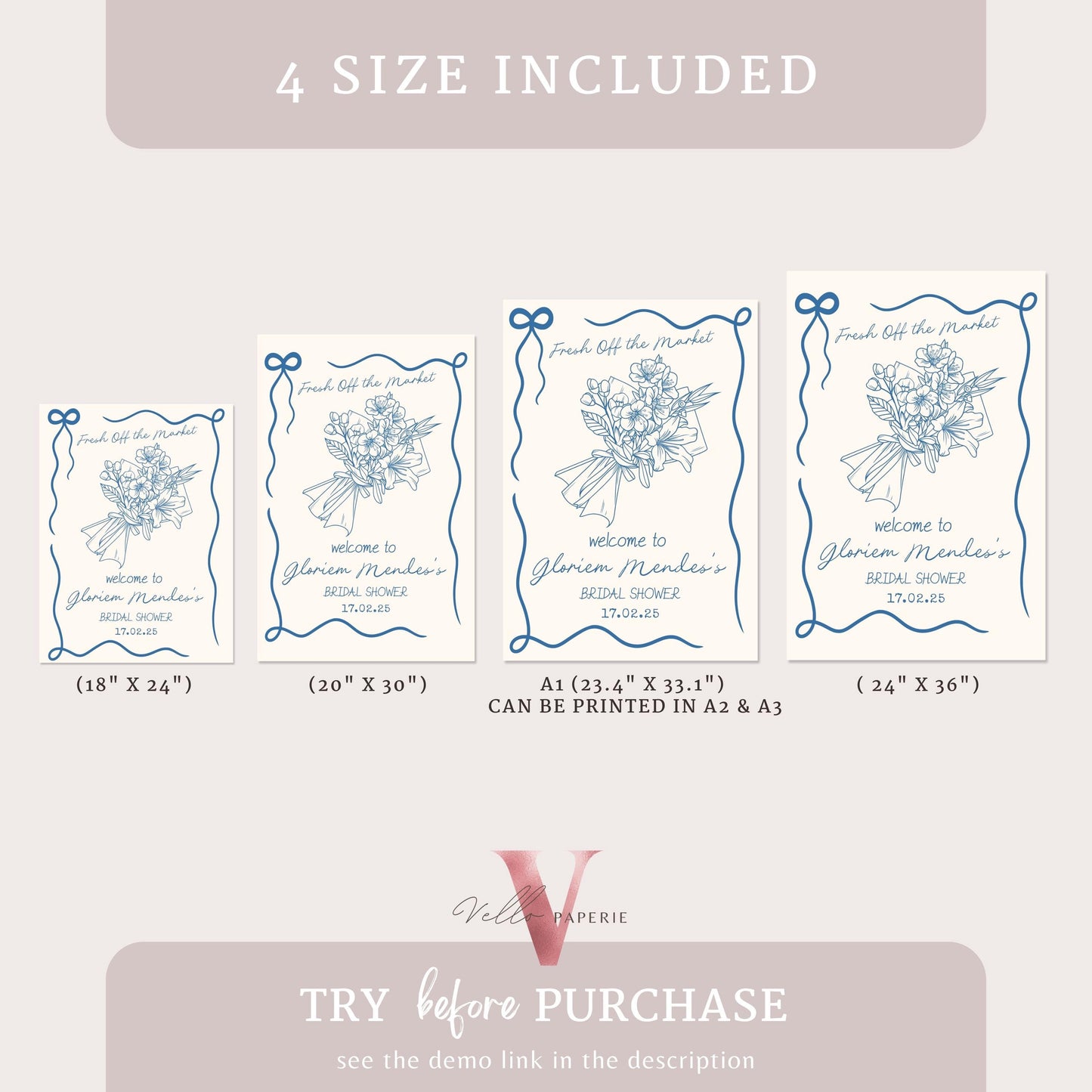 Handdrawn Fresh Off the Market Bridal Shower Welcome Sign | Minimalist She's off the Market Party Decor Sign| Flower Bouquet Bride Sign