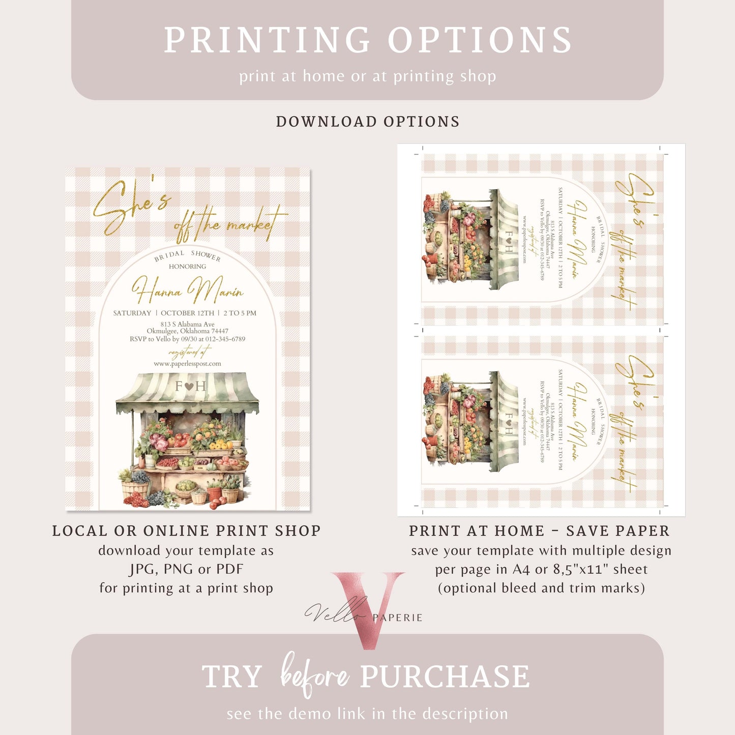 Fresh Off the Market Bridal Shower Party Invitation | Farmers Market Bridal Shower Invite | Flower Fruit Store Watercolor Glitter Instant
