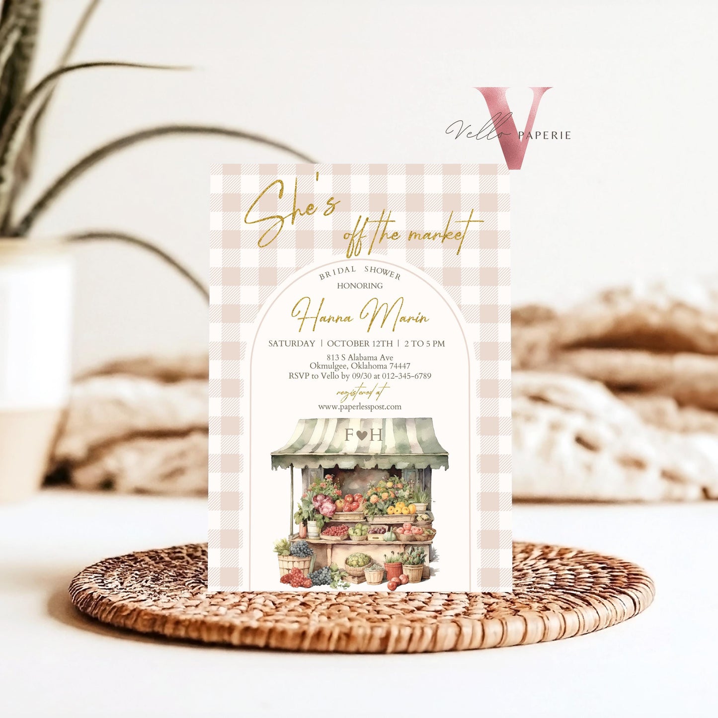 Fresh Off the Market Bridal Shower Party Invitation | Farmers Market Bridal Shower Invite | Flower Fruit Store Watercolor Glitter Instant
