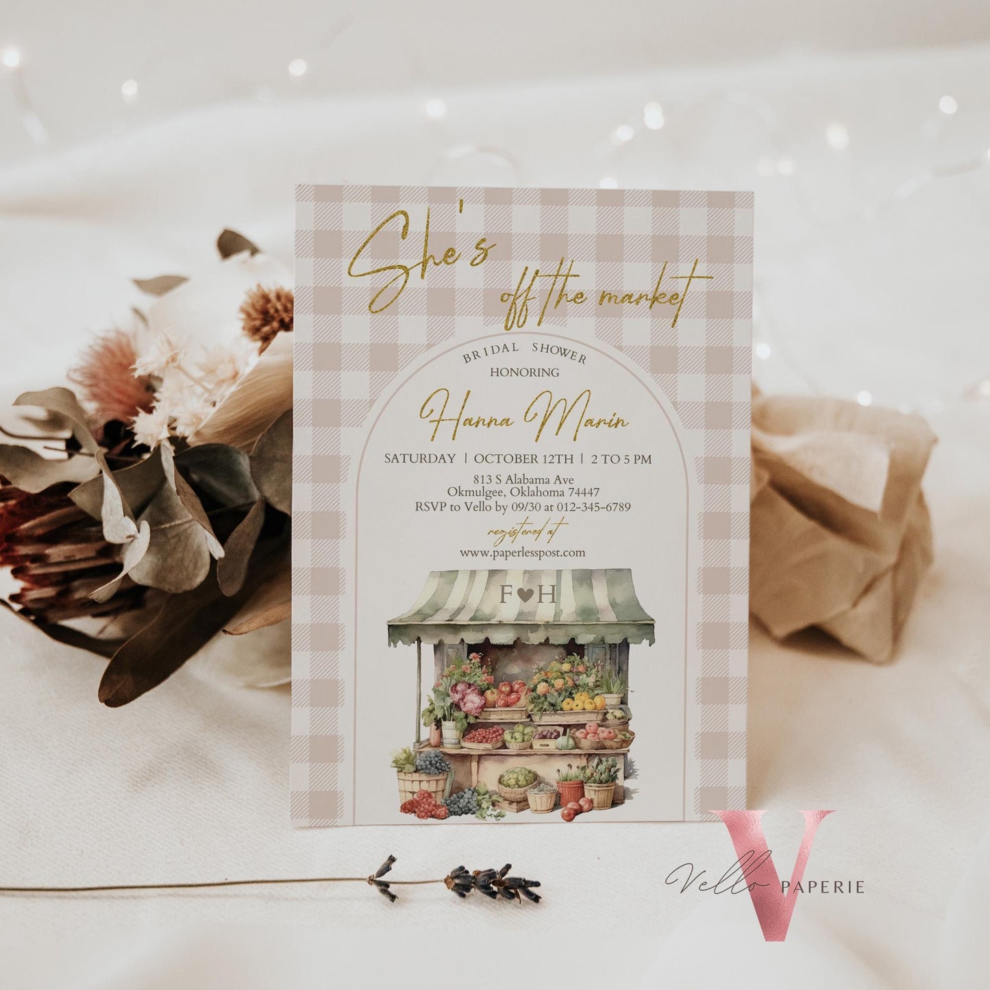 Fresh Off the Market Bridal Shower Party Invitation | Farmers Market Bridal Shower Invite | Flower Fruit Store Watercolor Glitter Instant