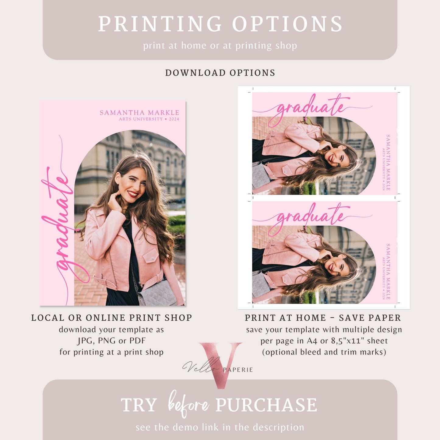 Pink She Did It Graduation Invitation | Editable Graduation Party Invite Multiple Photo |Class of 2024 Announcement College Grad Celebration