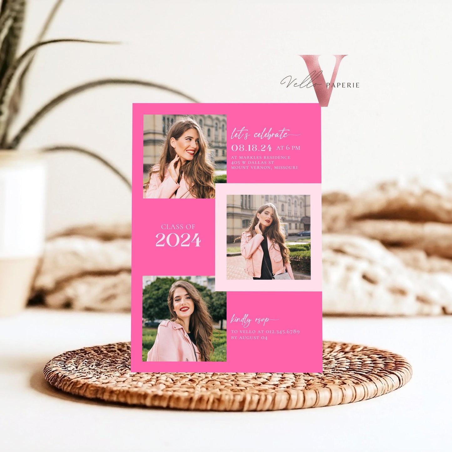 Pink She Did It Graduation Invitation | Editable Graduation Party Invite Multiple Photo |Class of 2024 Announcement College Grad Celebration