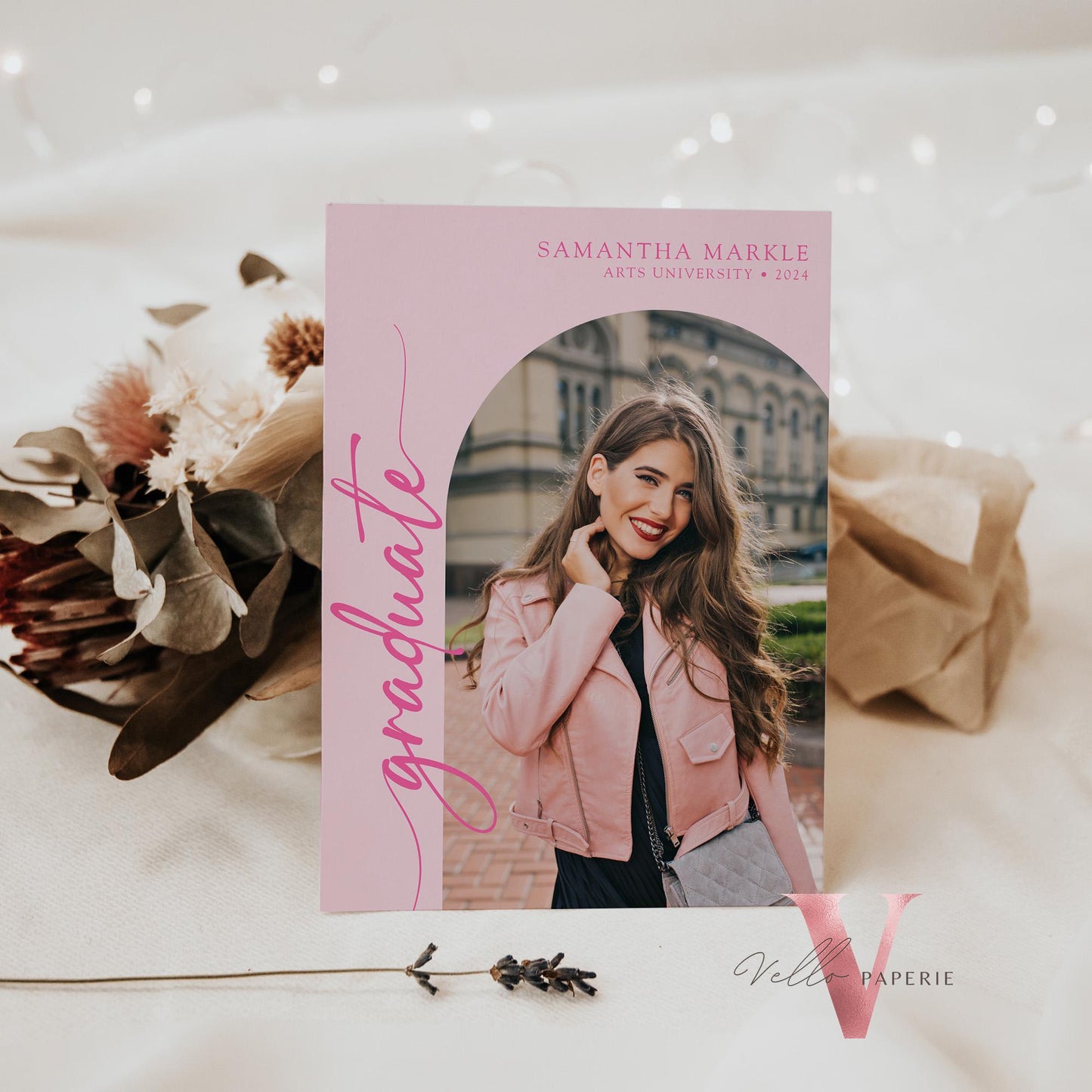 Pink She Did It Graduation Invitation | Editable Graduation Party Invite Multiple Photo |Class of 2024 Announcement College Grad Celebration