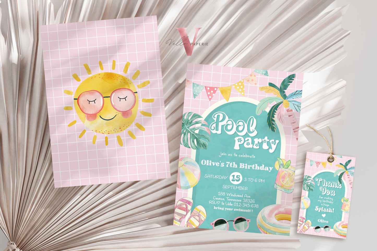 Editable Pool Birthday Party Invitation | Watercolor Summer Party Invite | Pink Turquoise Pool Party Invite Any Age Birthday Bash Instant
