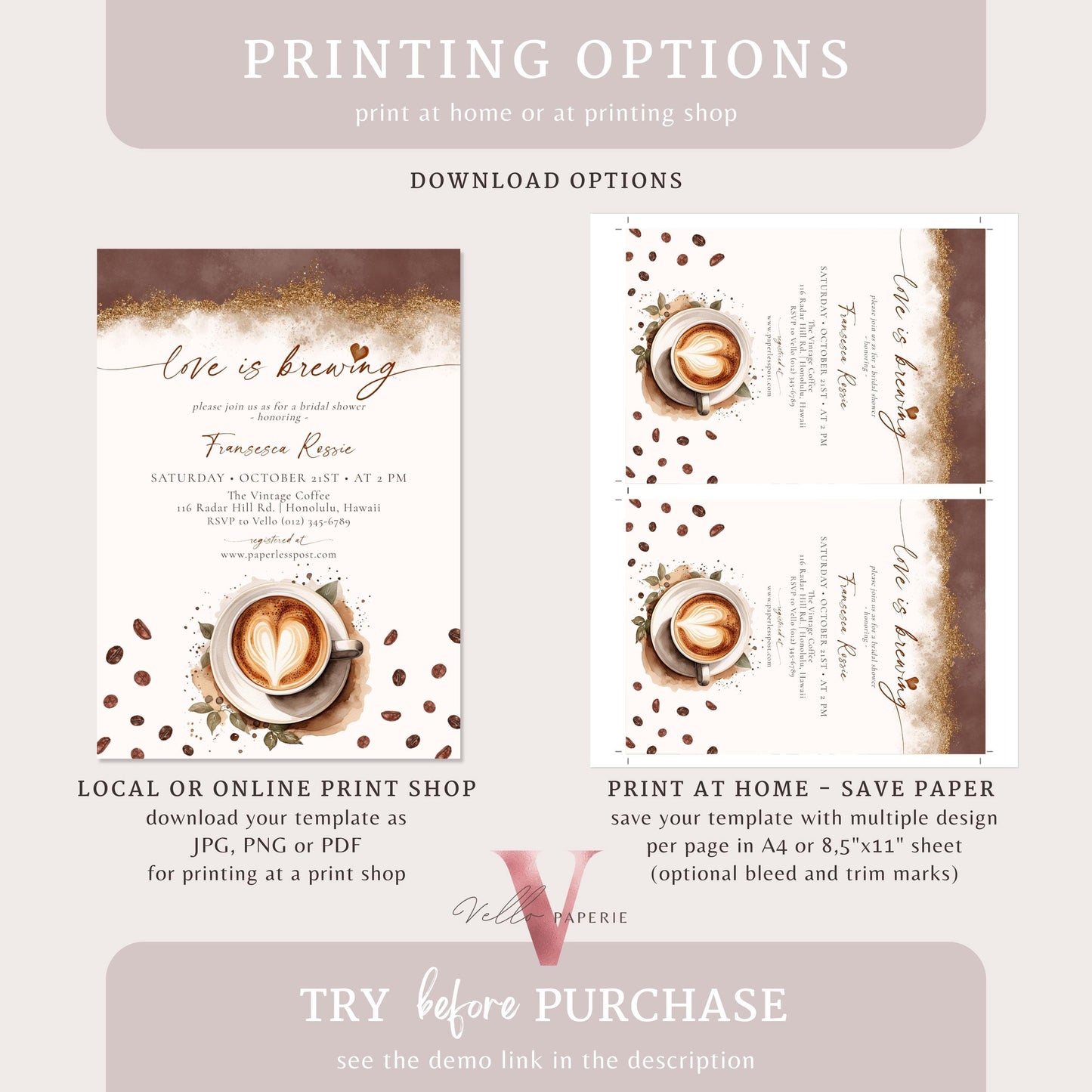 Love is Brewing Bridal Shower Invitation | Editable Coffee Bridal Shower Invite | Bridal Brunch Wedding Shower, Couple Shower, Coffee Lovers