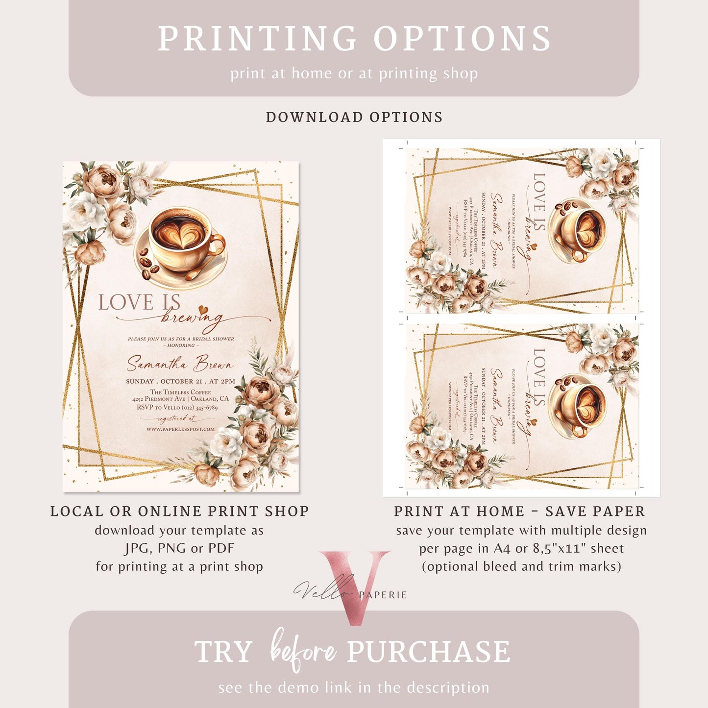 Love is Brewing Bridal Shower Invitation | Editable Coffee Lover Bride Shower Invite | Autumn Brunch Wedding Shower, Rustic Bridal Shower