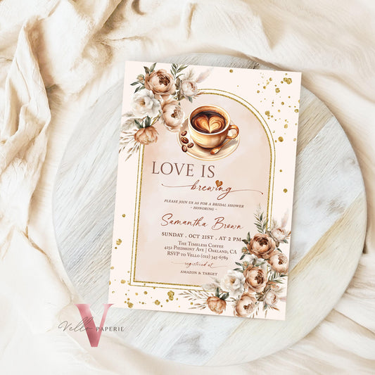 Love is Brewing Bridal Shower Invitation | Editable Coffee Lover Bride Shower Invite | Autumn Brunch Wedding Shower, Rustic Bridal Shower