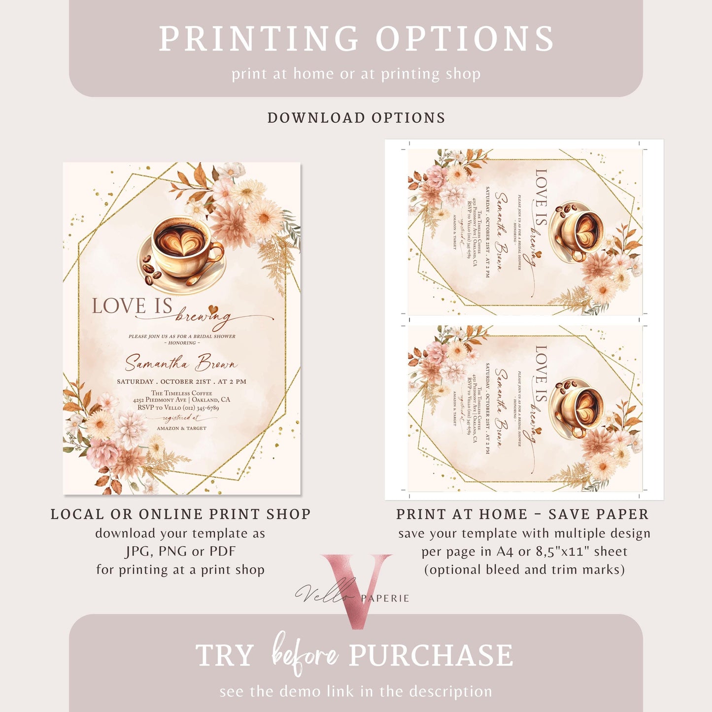 Love is Brewing Bridal Shower Invitation | Editable Coffee Lover Bride Shower Invite | Autumn Brunch Wedding Shower, Rustic Bridal Shower