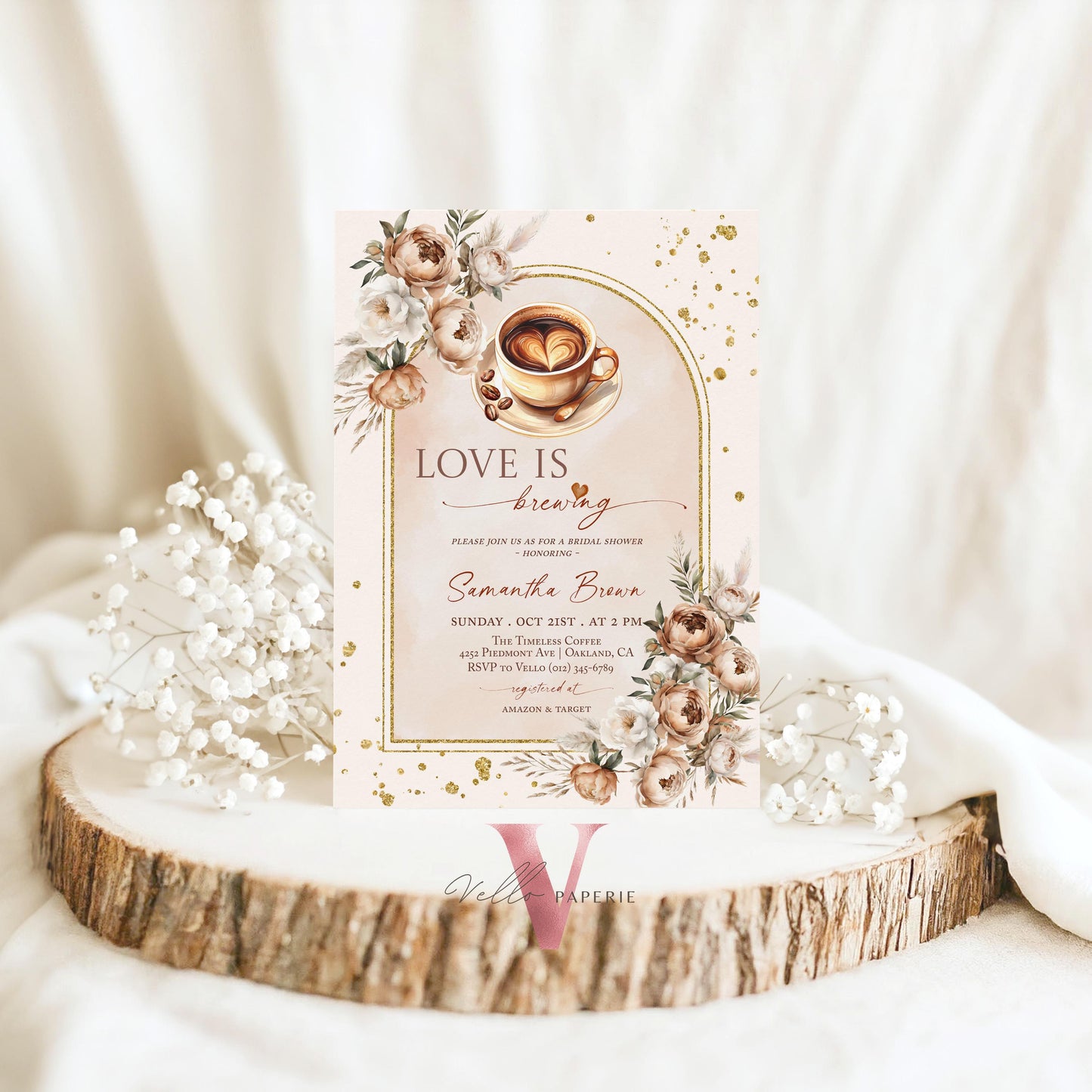 Love is Brewing Bridal Shower Invitation | Editable Coffee Lover Bride Shower Invite | Autumn Brunch Wedding Shower, Rustic Bridal Shower