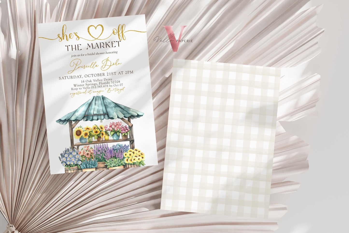 Off the Market Bridal Shower Party Invitation | She's off the Market Invite | Farmer's Market Watercolor Bride to Be Instant Template