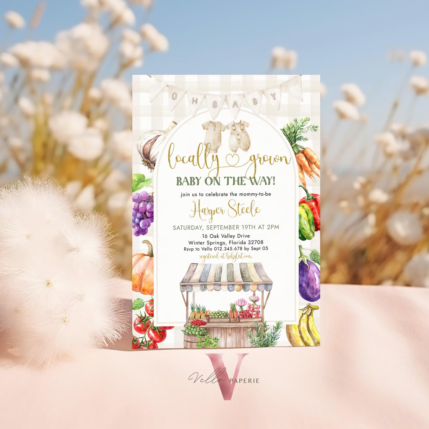 Farmer's Market Baby Shower Invite | Locally Grown Baby Shower Invitation Bundle | Organic Baby Shower Books for Baby, Diaper Raffle Instant
