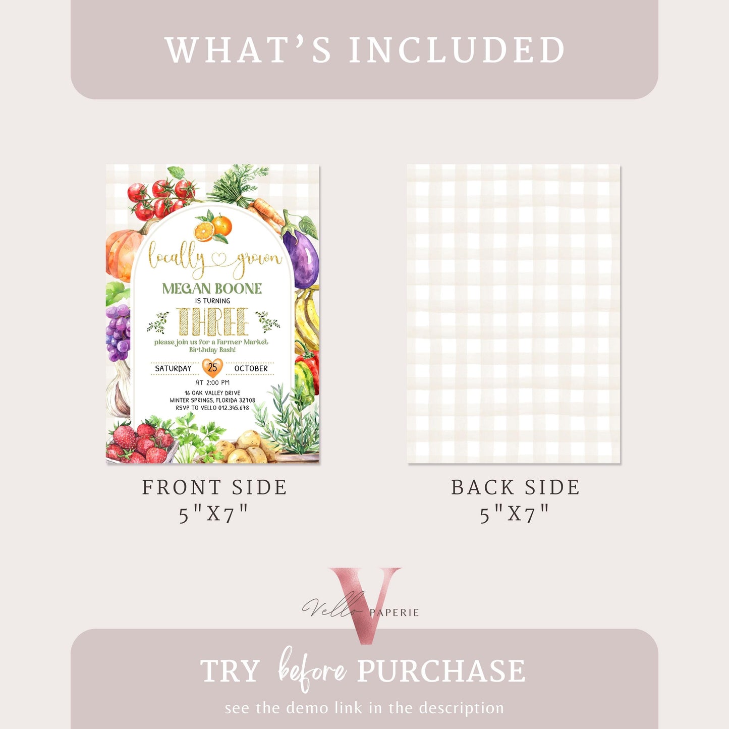 Fresh Locally Grown Birthday Invitation | Neutral Farmer's Market Birthday Invite | Organic Vegetables Fruits Party ANY AGE Instant Template