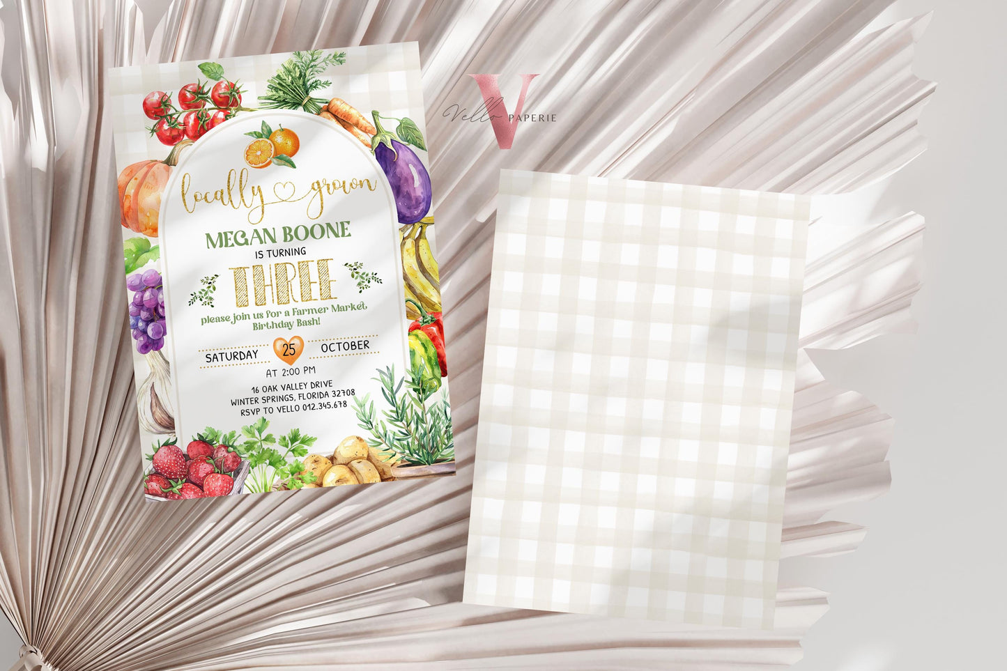 Fresh Locally Grown Birthday Invitation | Neutral Farmer's Market Birthday Invite | Organic Vegetables Fruits Party ANY AGE Instant Template
