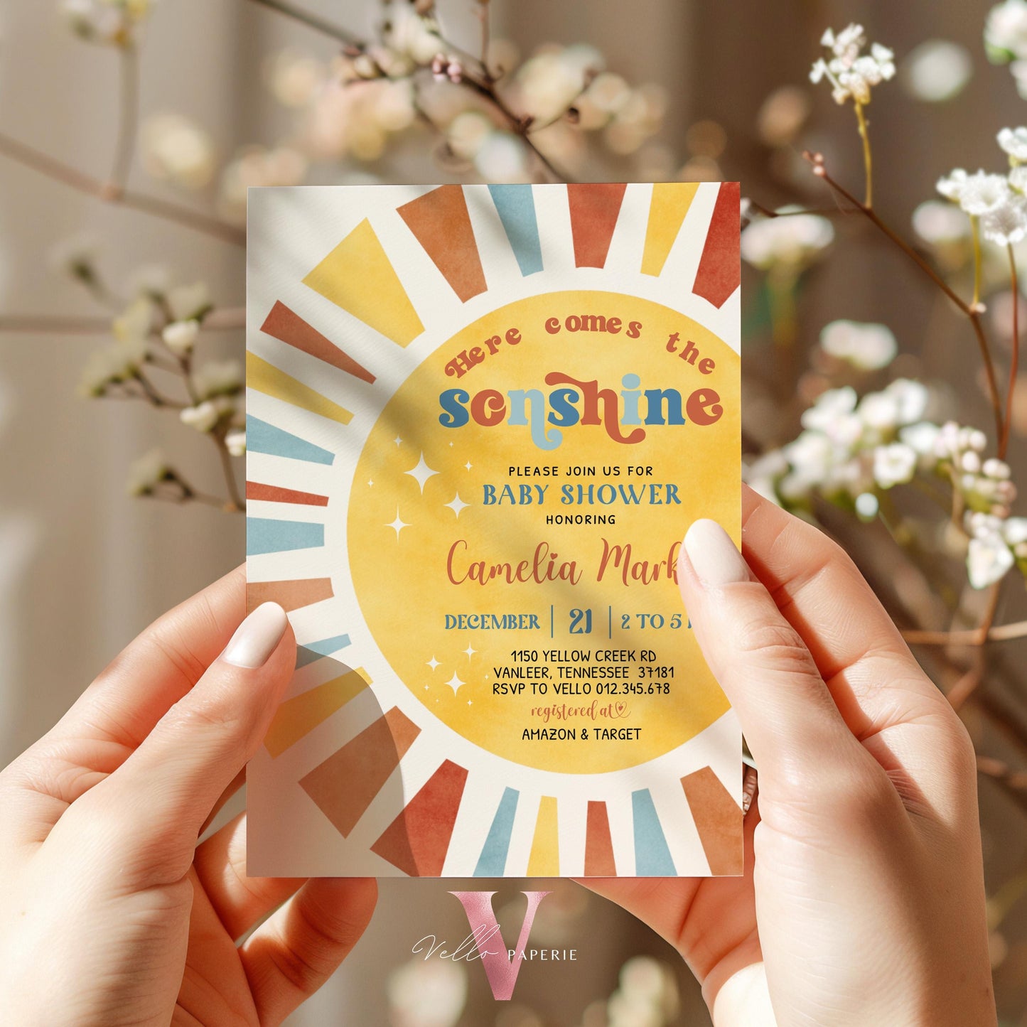 Boy Sonshine Baby Shower | Boho Sunshine Baby Shower Invitation | Retro Here Comes the Son Baby Shower Invite | Sunshine Invite Instant