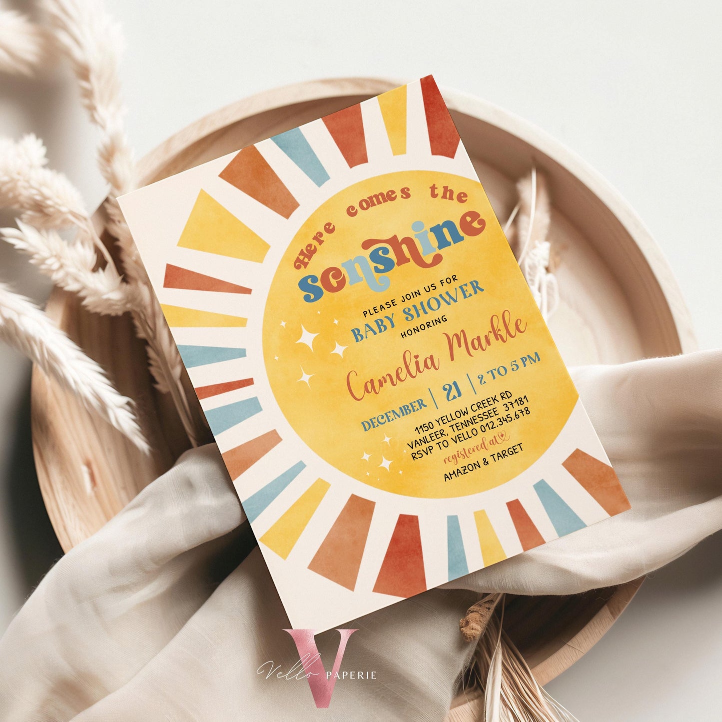 Boy Sonshine Baby Shower | Boho Sunshine Baby Shower Invitation | Retro Here Comes the Son Baby Shower Invite | Sunshine Invite Instant