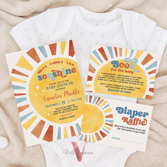 Boy Sonshine Baby Shower | Boho Sunshine Baby Shower Invitation | Retro Here Comes the Son Baby Shower Invite | Sunshine Invite Instant