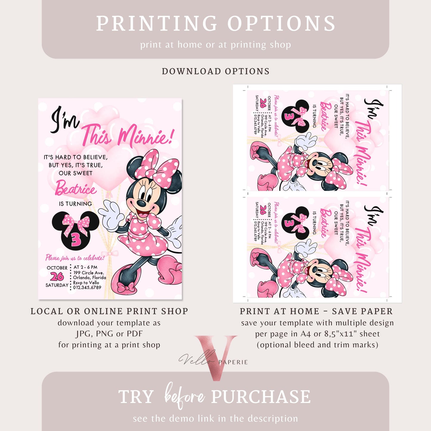 Self Editable Any Age Oh Toodlers Minnie Mouse Birthday Invitation, Light Pink Polka Dot Invite, Small Girl Birthday Party Instant MMB02