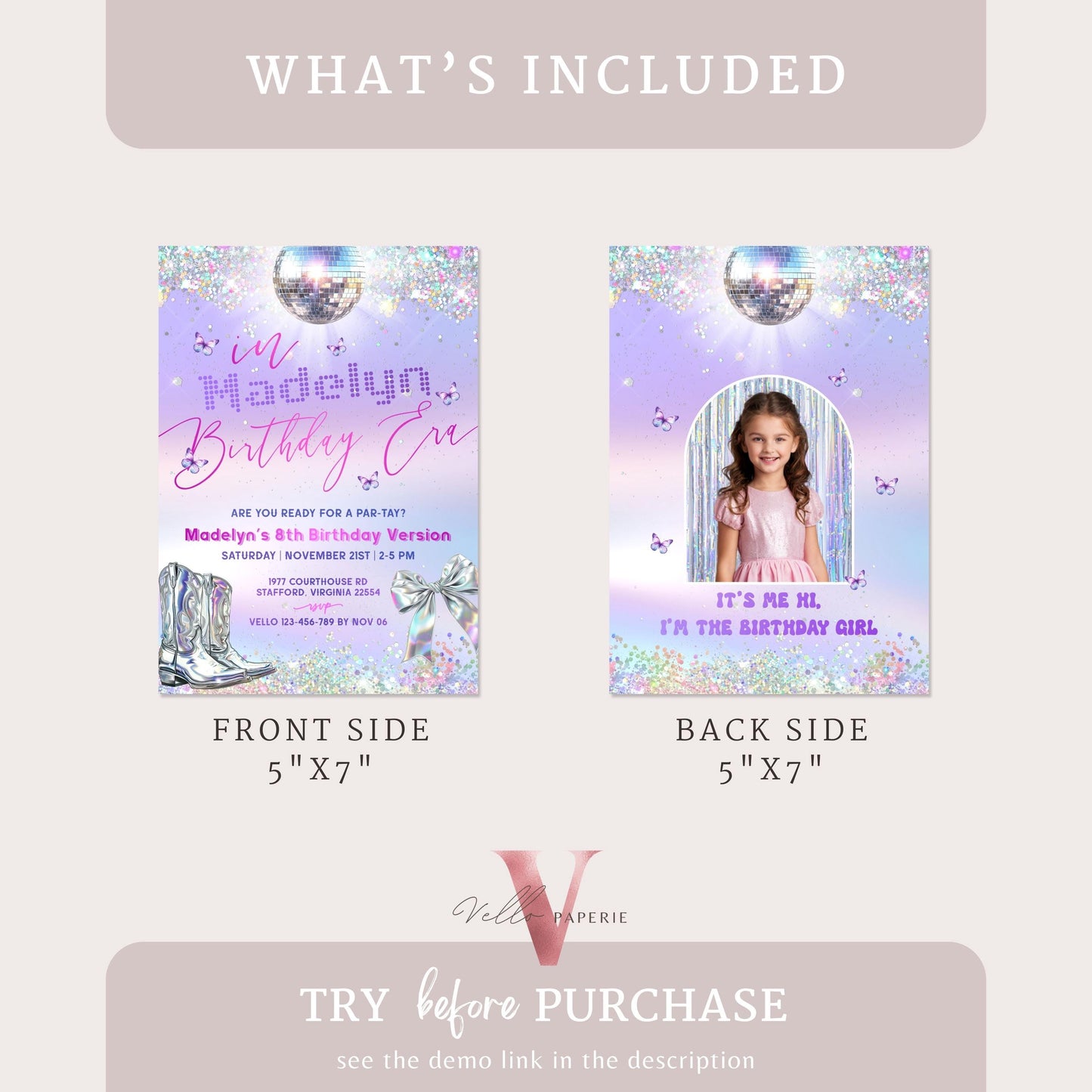 Swifti Par-Tay Birthday Party Invitation Photo | Purple Silver Sparkle Taylor Eras Music Party Invite | It's Me Hi, In My Birthday Era TSP01