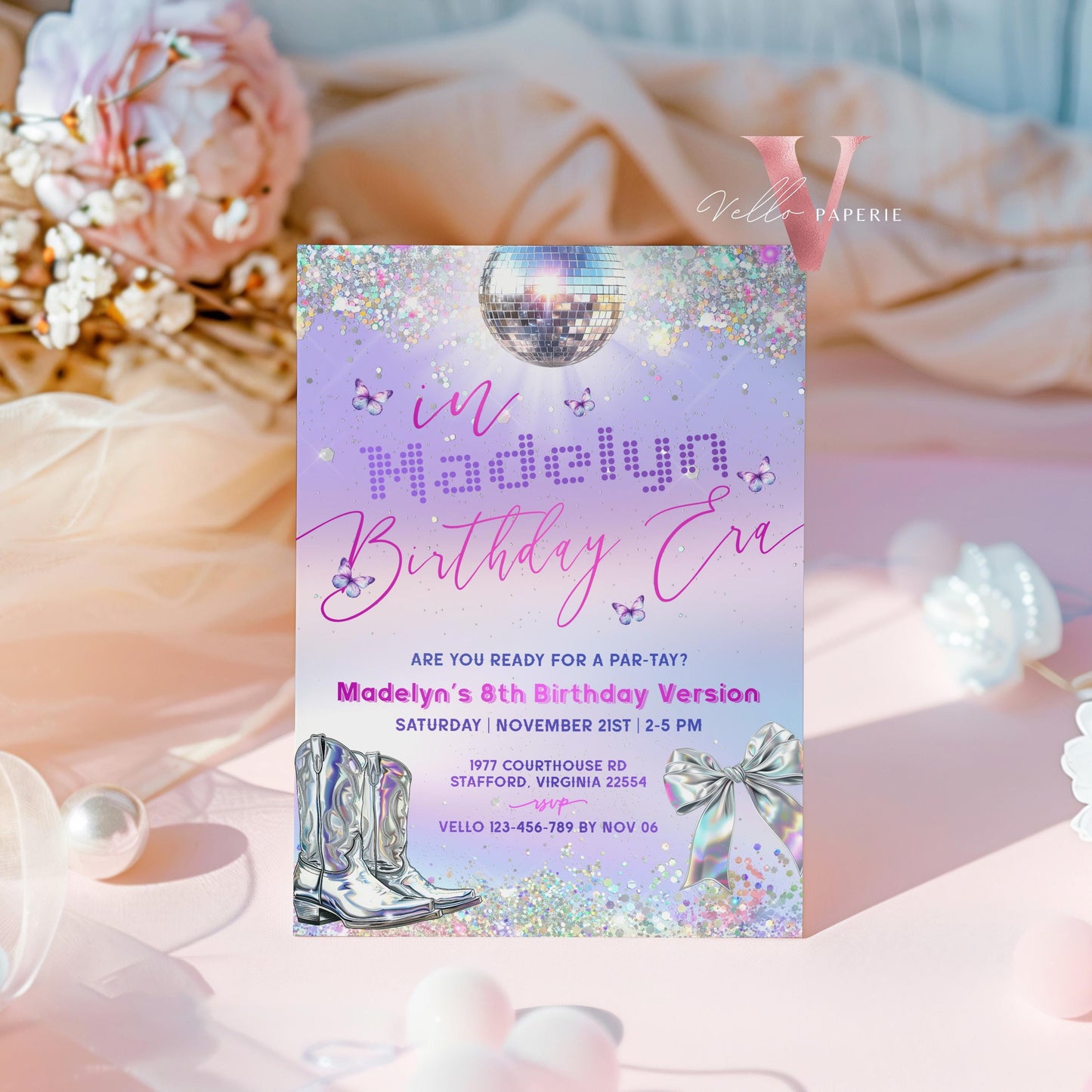 Swifti Par-Tay Birthday Party Invitation Photo | Purple Silver Sparkle Taylor Eras Music Party Invite | It's Me Hi, In My Birthday Era TSP01
