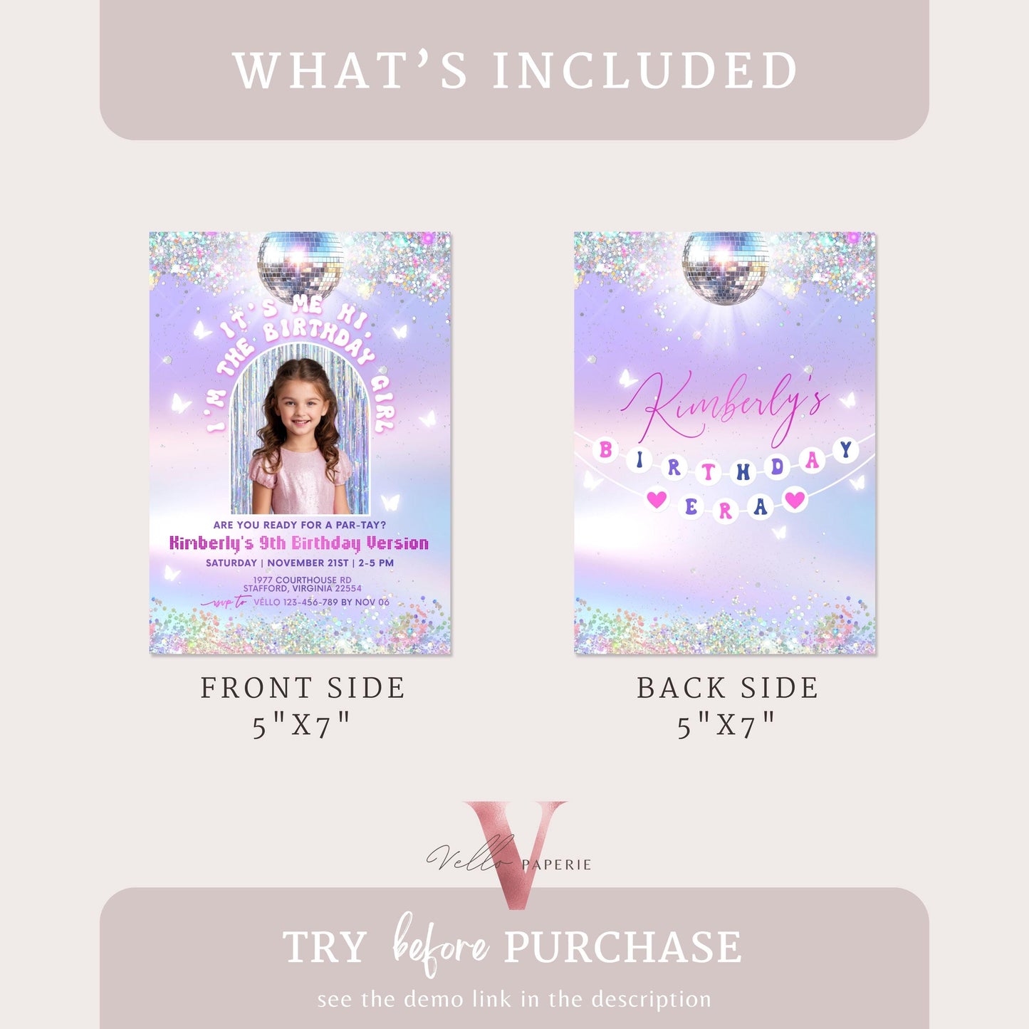 Swifti Par-Tay Birthday Party Invitation Photo | Purple Silver Sparkle Taylor Eras Music Party Invite | It's Me Hi In My Birthday Era TSP01