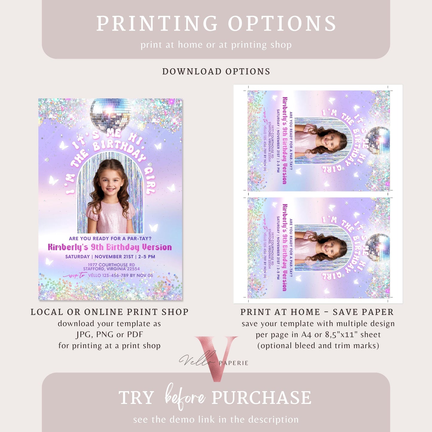 Swifti Par-Tay Birthday Party Invitation Photo | Purple Silver Sparkle Taylor Eras Music Party Invite | It's Me Hi In My Birthday Era TSP01