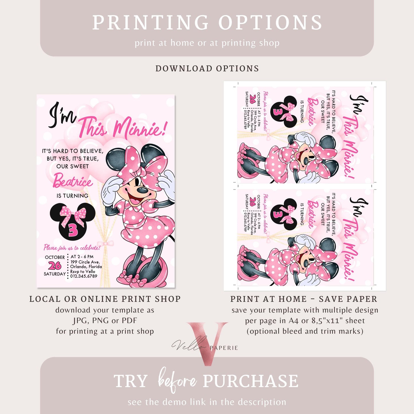 Free Thankyou Tag Any Age Oh Toodlers Minnie Mouse Birthday Invitation, Light Pink Polka Dot Invite, Small Girl Birthday Party Instant MMB02