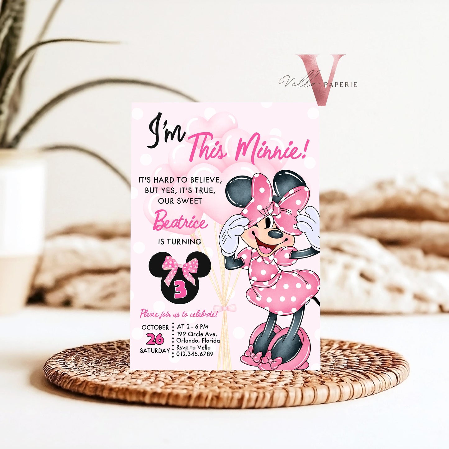 Free Thankyou Tag Any Age Oh Toodlers Minnie Mouse Birthday Invitation, Light Pink Polka Dot Invite, Small Girl Birthday Party Instant MMB02