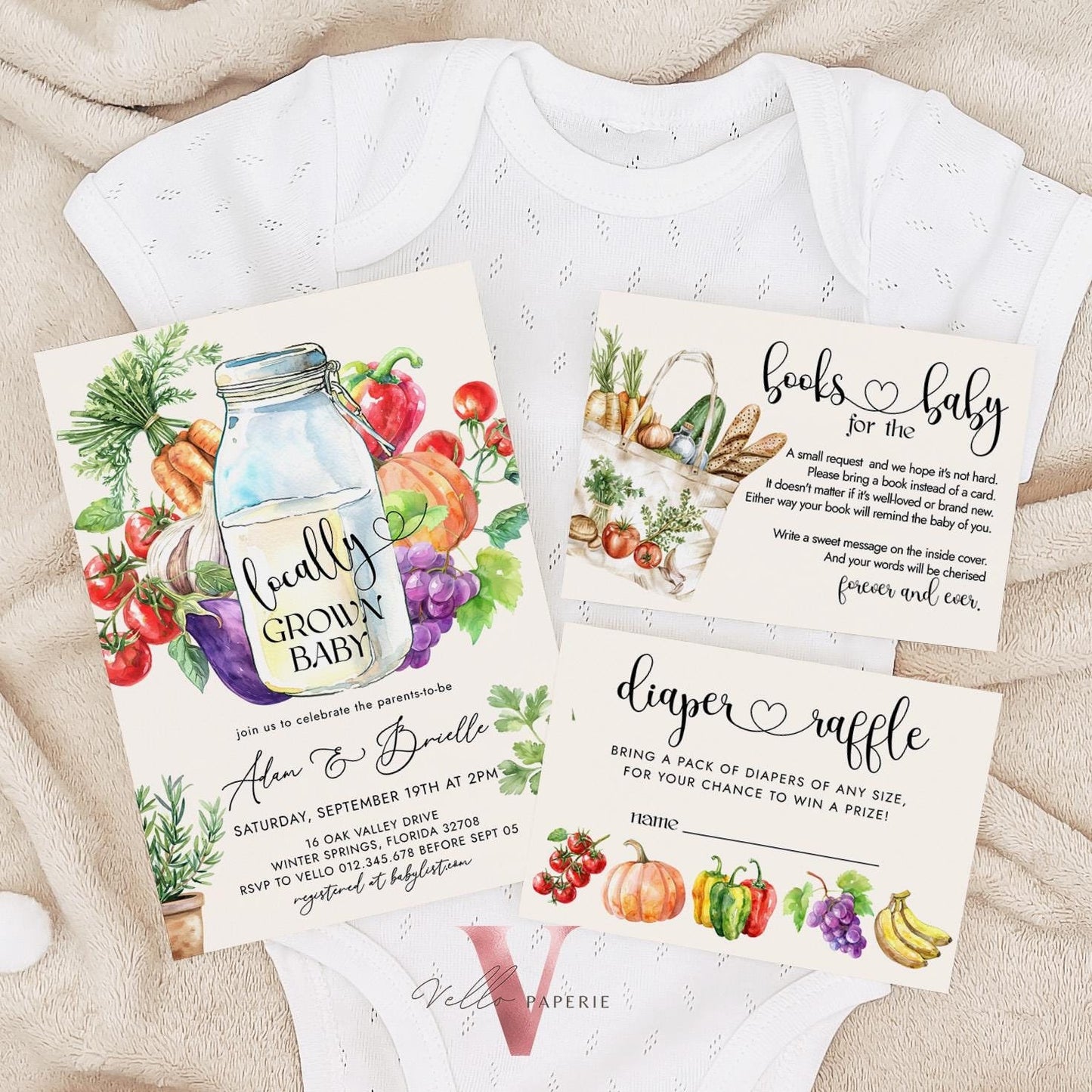 Bundle Locally Grown Baby Shower Invitation | Farmer's Market Baby Shower Invite | Organic Baby Shower Books for Baby, Diaper Raffle Instant