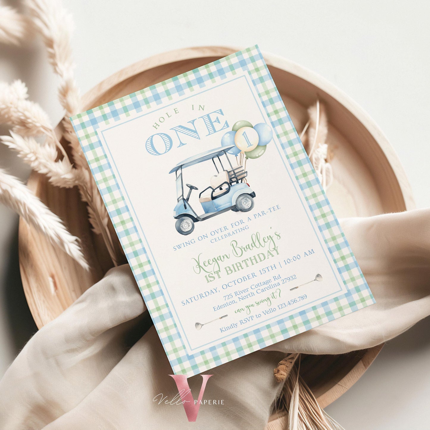 Editable Hole In One Birthday Invitation | Lets Par-tee Golf Any Age Birthday Par-tee Invite | Golfing Masters Party Pastel Blue  BGB01