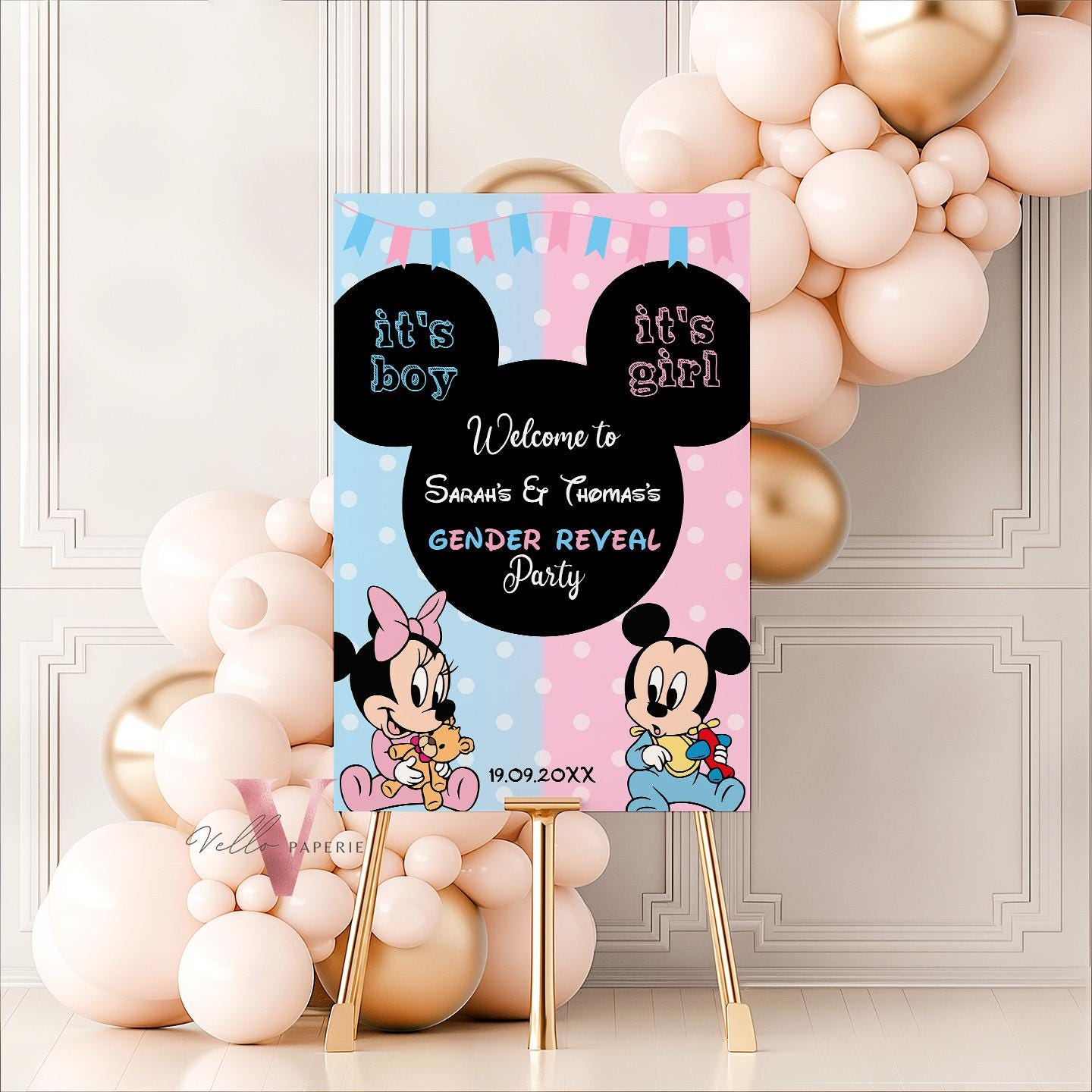 Minnie Mickey Mouse Baby Shower Welcome Sign | Editable Printable Blue Pink Baby Shower Party Decor | Boy or Girl Gender Reveal Sign MBS02