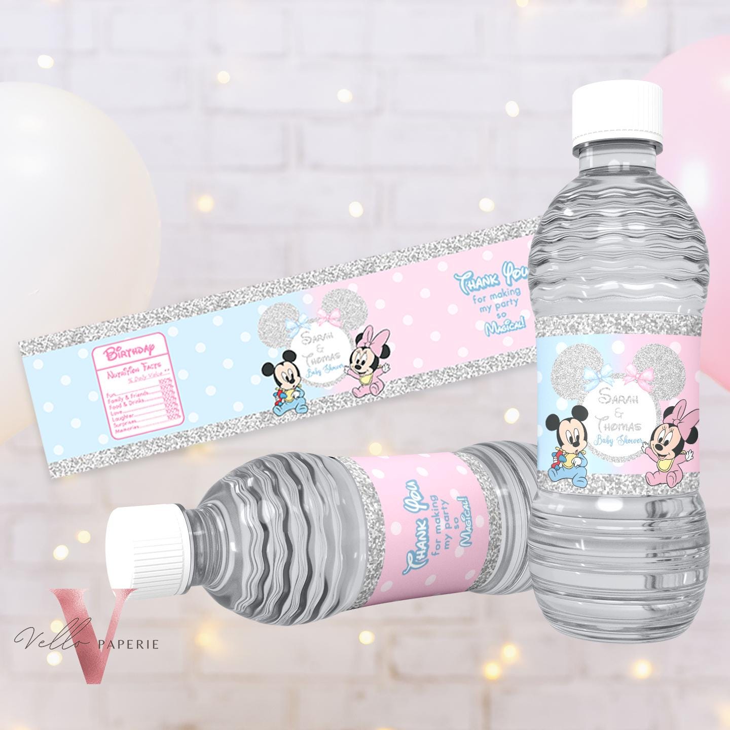 Mouse BABY Shower Party Favors | Gender Reveal Minnie Mickey Party Chips Bag, Water Bottle Label, Caprisun, Rice Krispie, Favor Tag MBS01