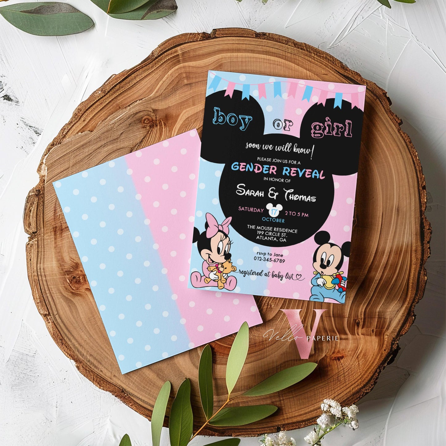 Minnie Mickey BABY Shower BUNDLE | Gender Reveal Mouse Party Invite, Chips Bag, Water Bottle Label, Caprisun, Rice Krispie, Thank Tag MBS02